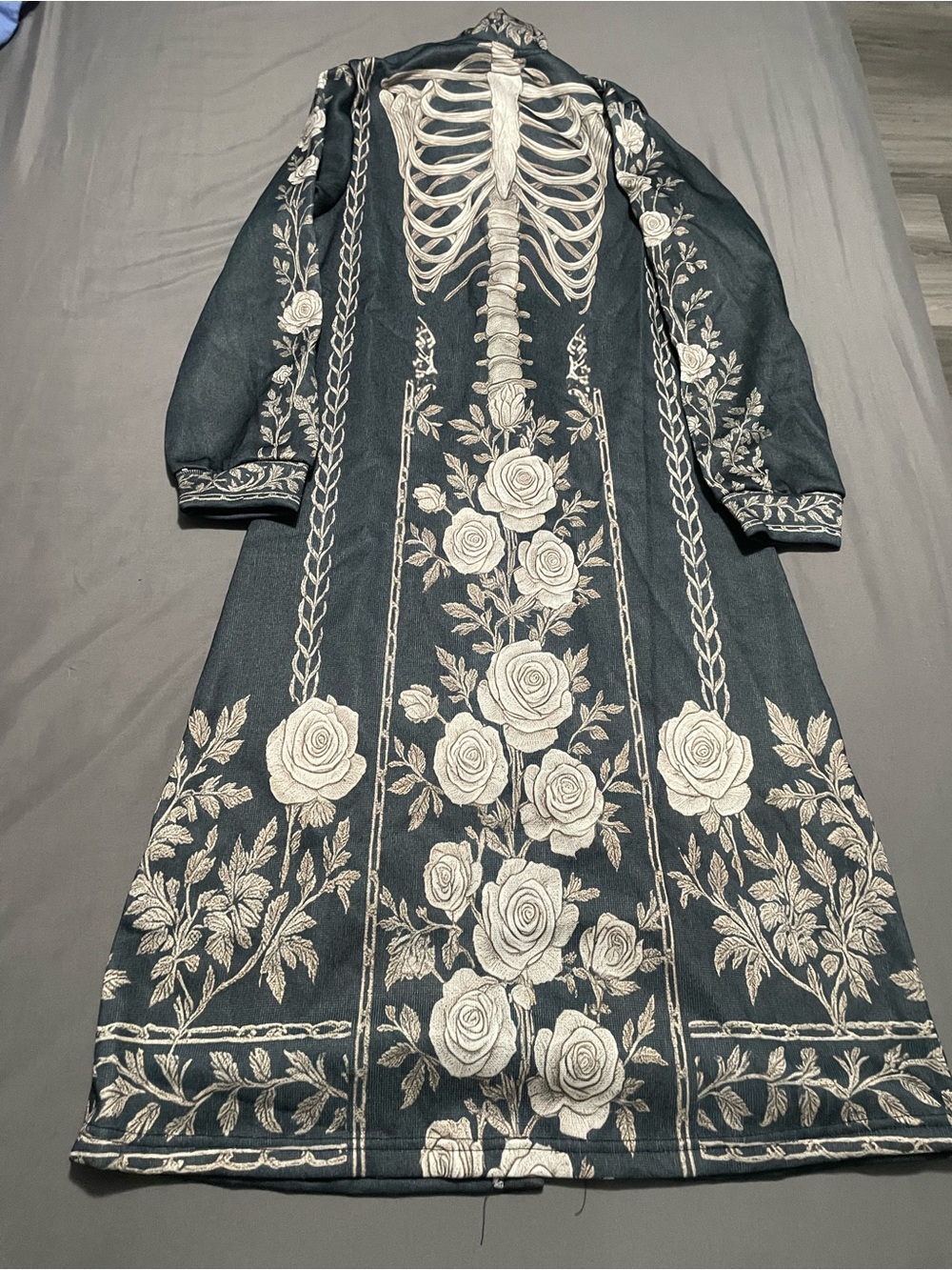 Embroidered Skeleton & Rose Maxi Dress - Black